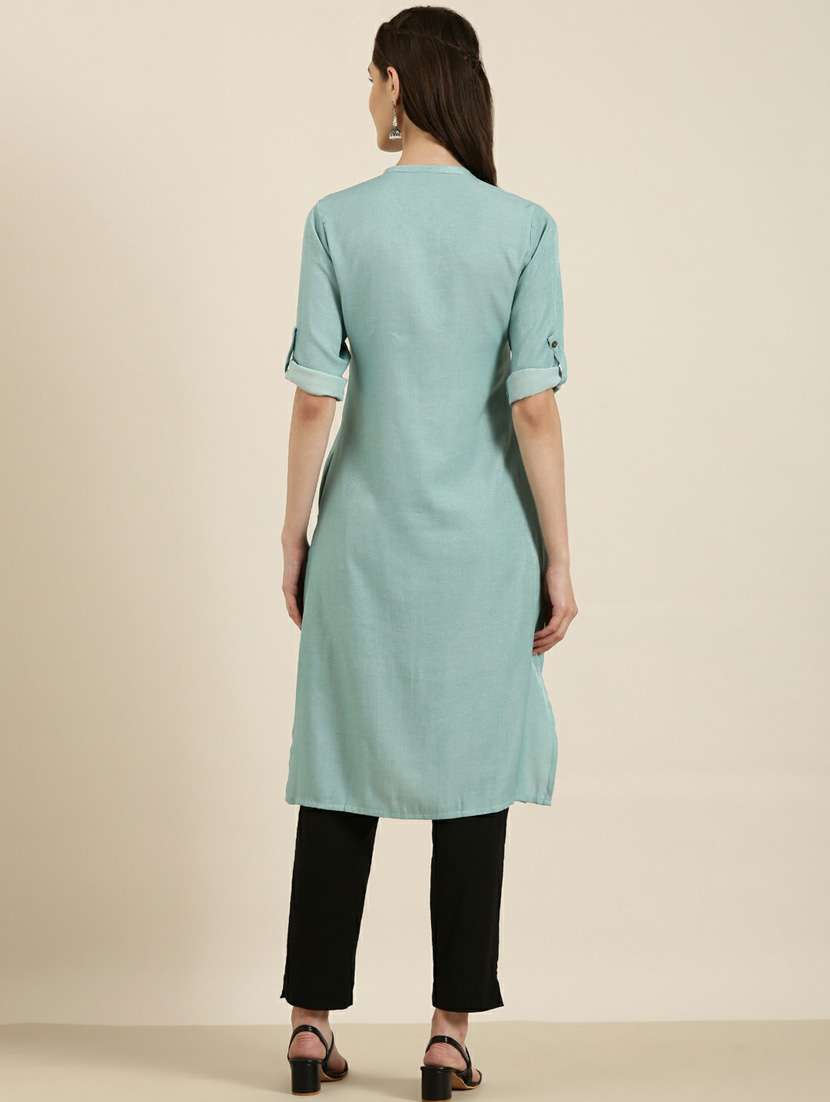 women mandarin neck solid straight kurta - 20252637 -  Standard Image - 2