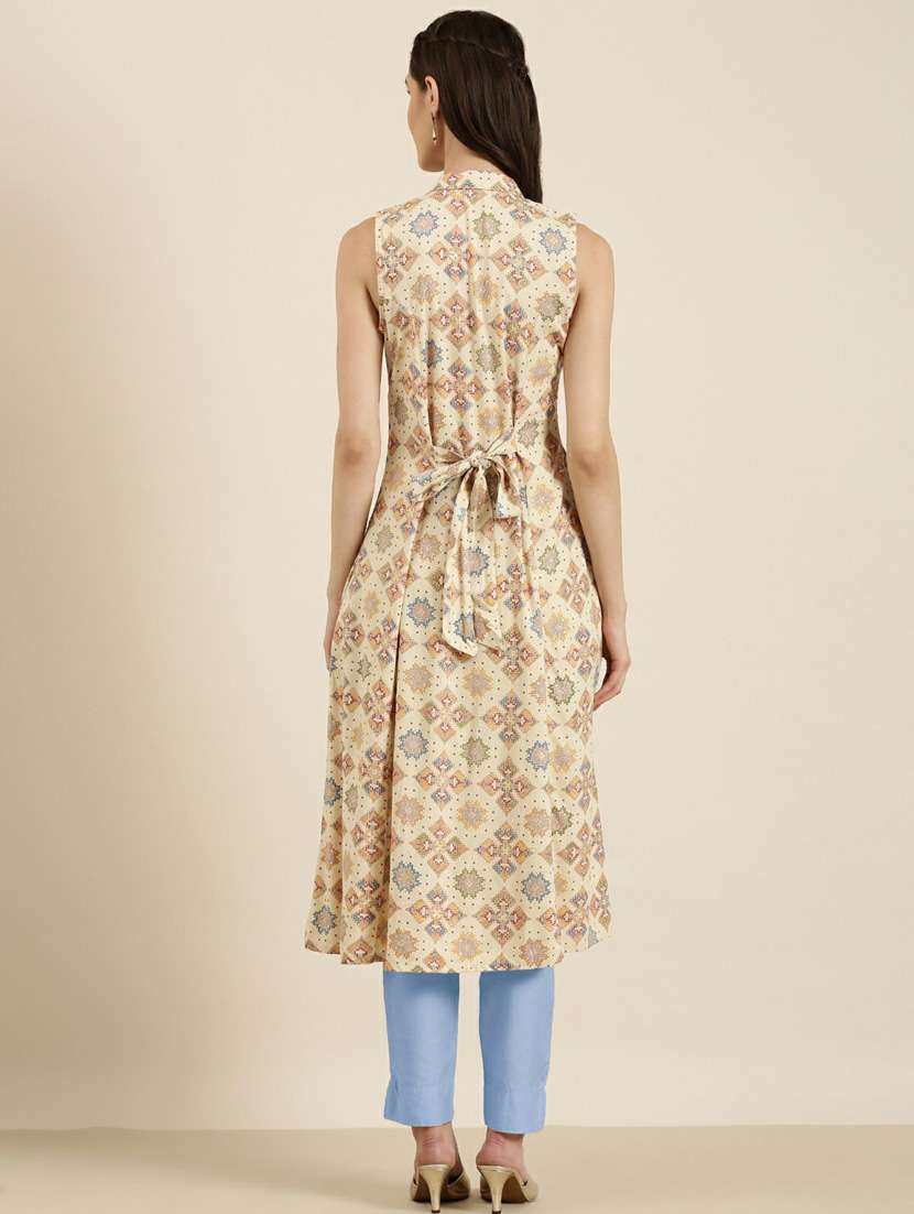 beige cotton aline kurta - 20252646 - Standard Image - 2