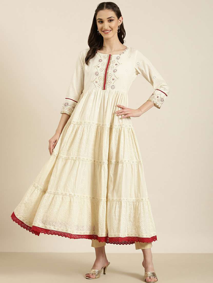 off-white embroidered tiered kurta