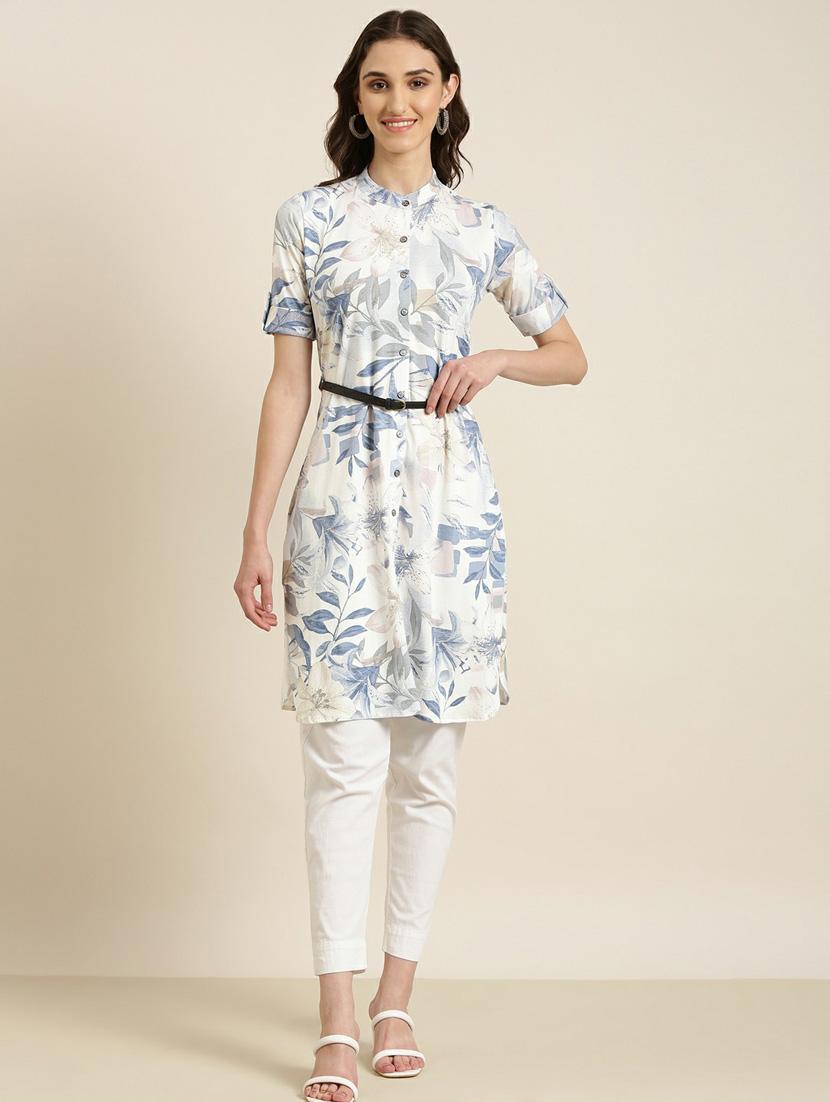 white cotton aline kurta - 20252651 -  Zoom Image - 0