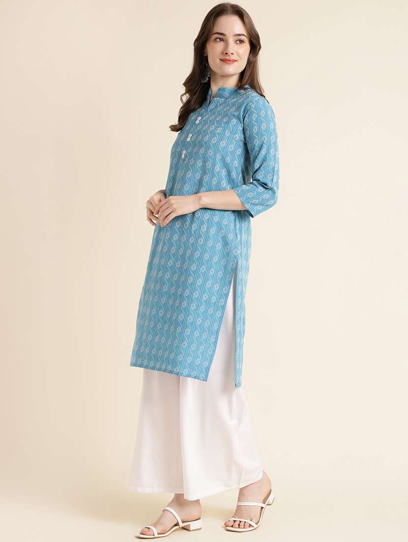 women light blue mandarin neck straight kurta - 20253127 - Standard Image - 2