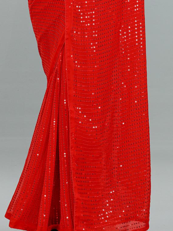 red colored embroidered saree with blouse - 20253795 - Standard Image - 2