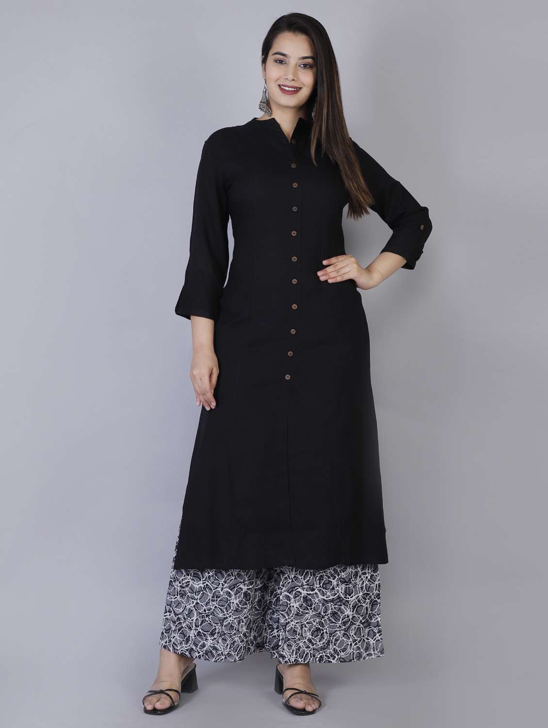 black colored kurta palazzo set