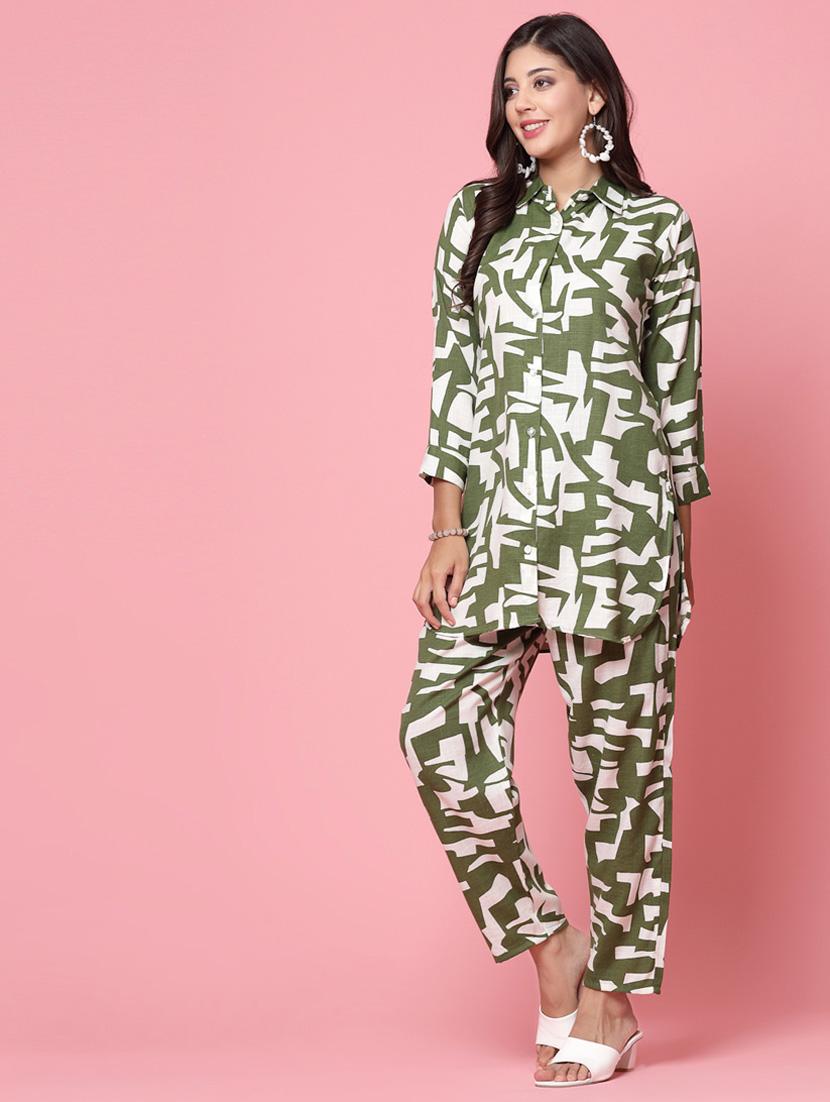 olive abstract print top and palazzo co-ord - 20254808 - Standard Image - 2