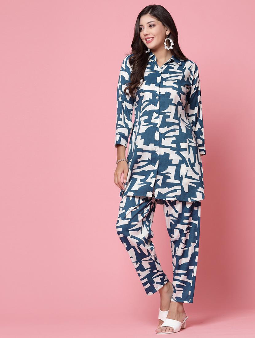 blue abstract print top and palazzo co-ord - 20254809 - Standard Image - 2