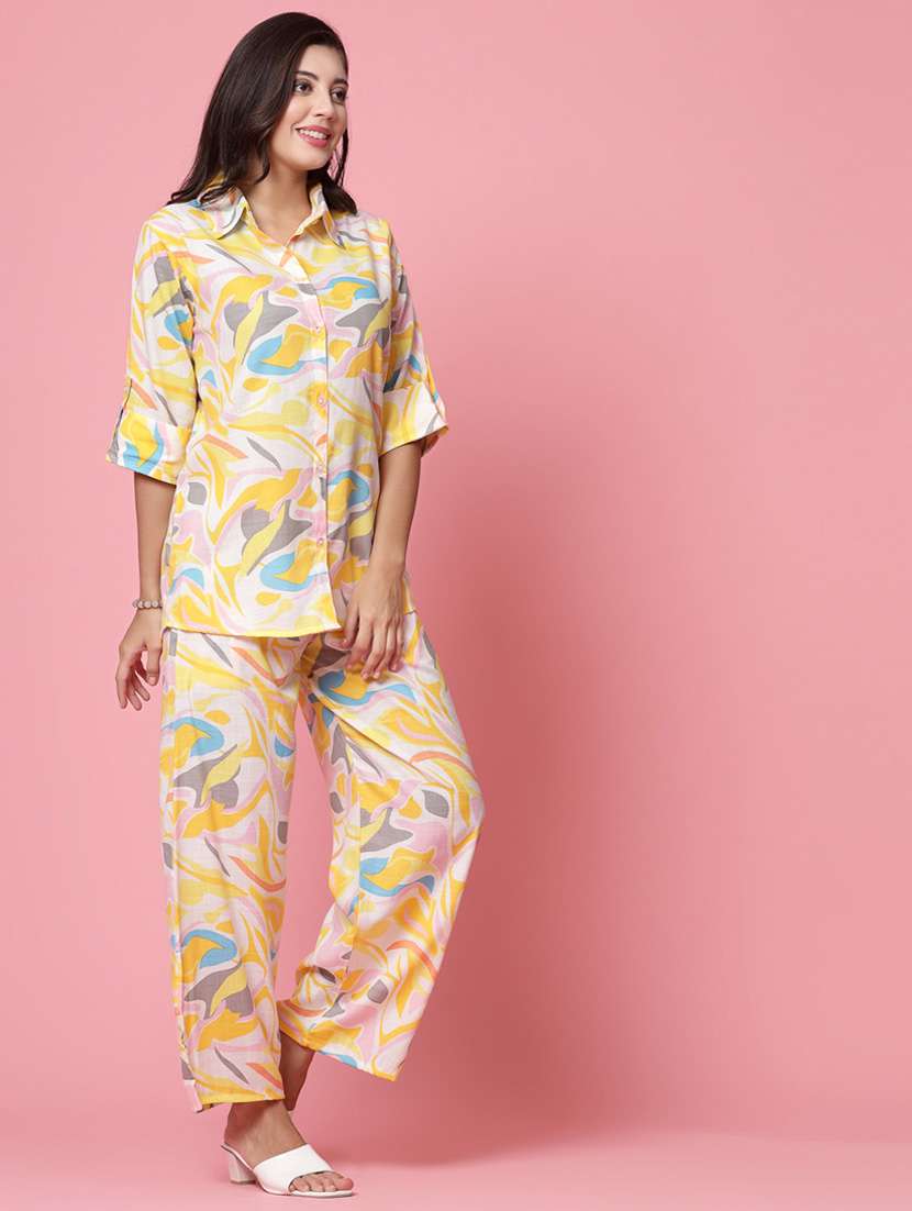 yellow abstract print top and palazzos co-ord set - 20254816 - Standard Image - 2