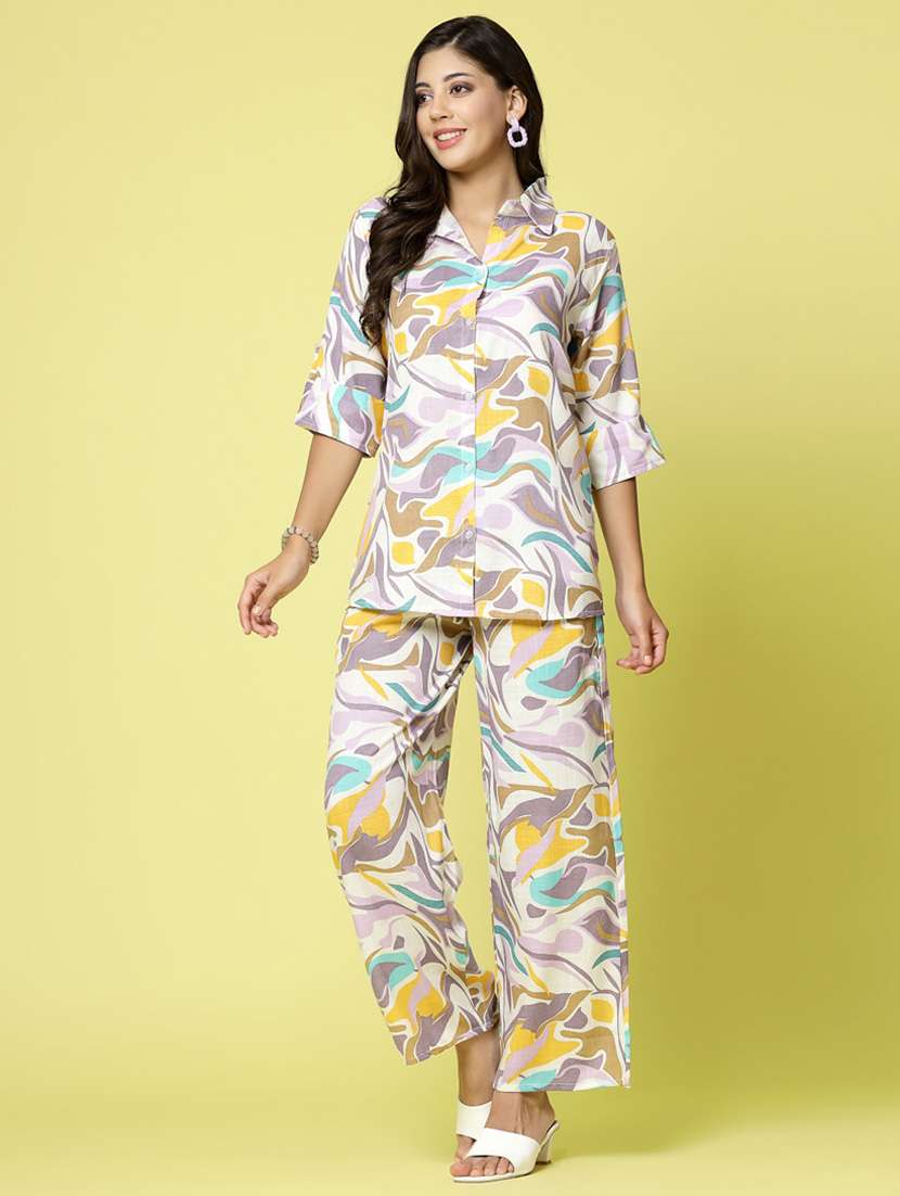 white abstract print top and palazzos co-ord set - 20254817 -  Standard Image - 2