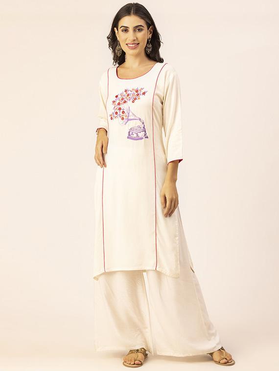 women embroidered straight kurta - 20254838 -  Zoom Image - 0