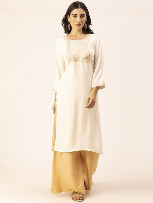 women yoke embroidered straight kurta - 20254840 -  Standard Image - 0