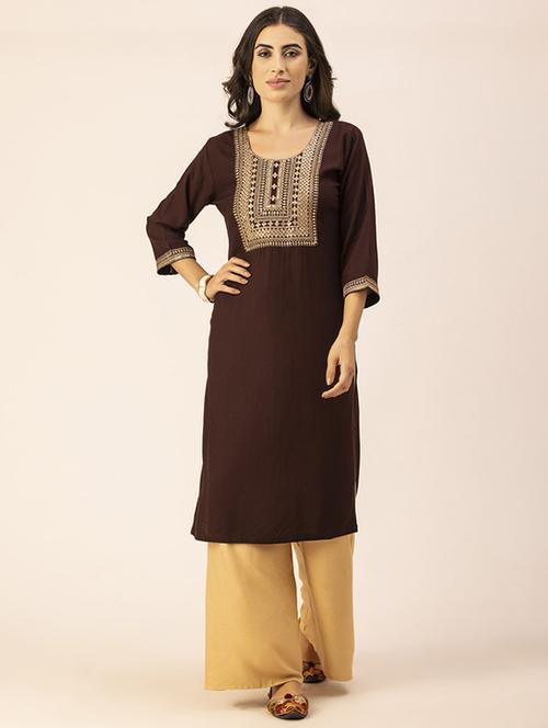 women yoke embroidered straight kurta - 20254842 -  Standard Image - 0