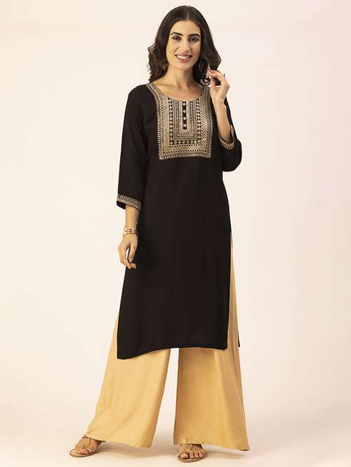 women yoke embroidered straight kurta - 20254843 -  Standard Image - 0