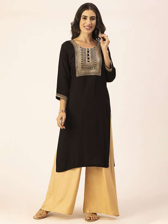 women yoke embroidered straight kurta - 20254843 -  Zoom Image - 0