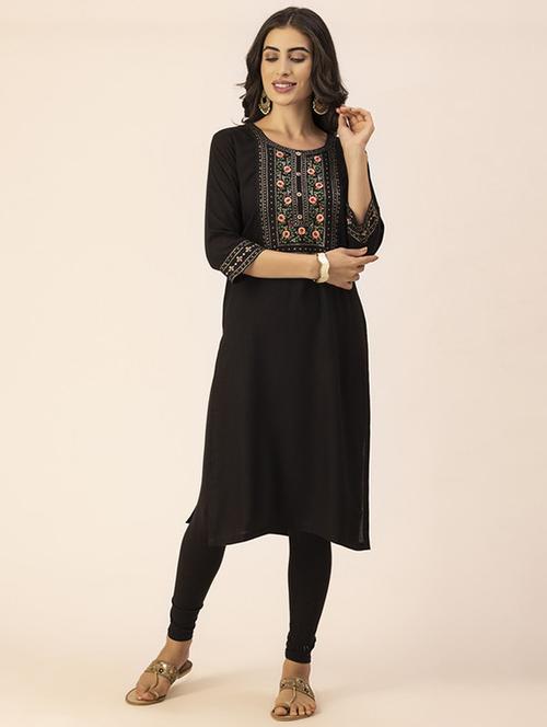 women yoke embroidered straight kurta - 20254845 -  Standard Image - 0