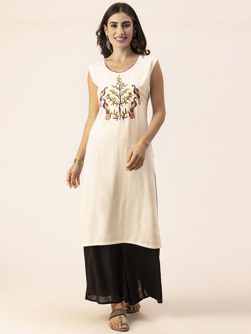 women yoke embroidered straight kurta - 20254848 - Standard Image - 0
