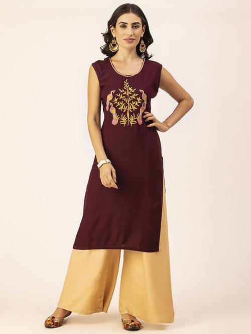 women yoke embroidered straight kurta - 20254850 -  Standard Image - 0