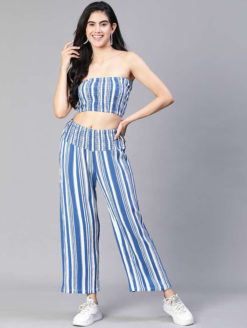 blue stripes top and trouser co-ords set
