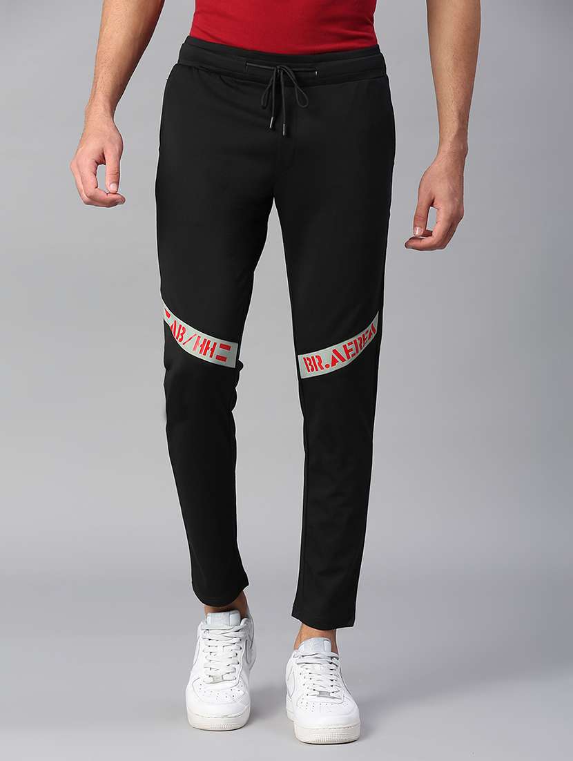 men black cotton blend  full length track pant