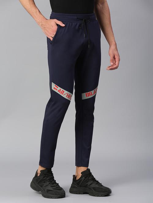 blue cotton blend full length track pant - 20255253 - Standard Image - 0