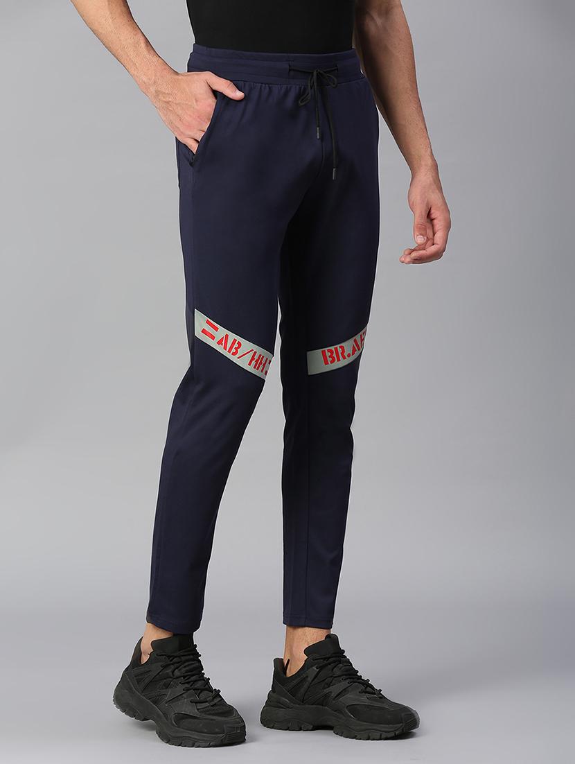 blue cotton blend  full length track pant