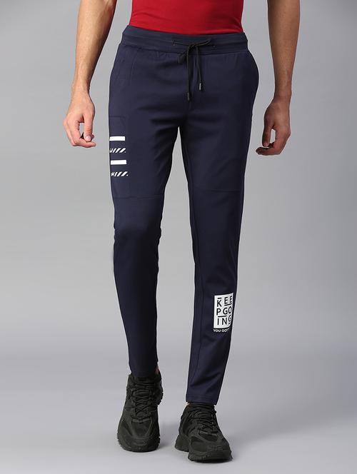 men navy blue cotton blend  full length track pant - 20255254 -  Standard Image - 0