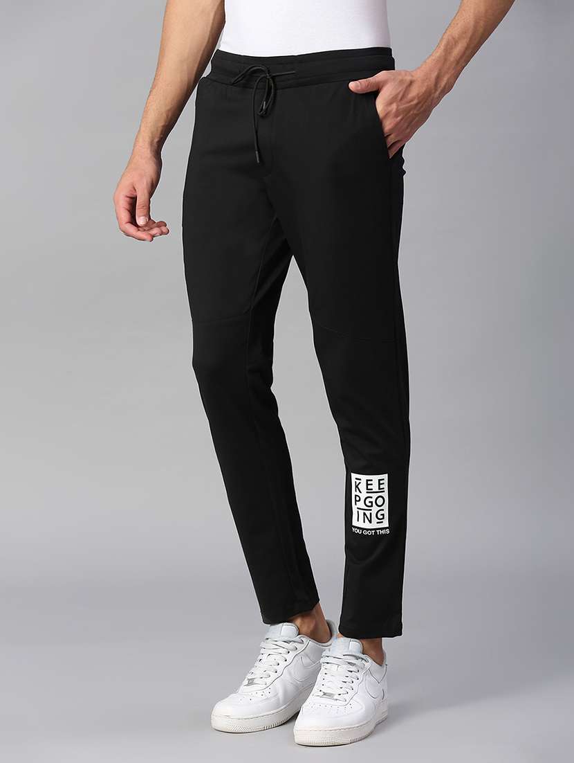 men black cotton blend full length track pant - 20255255 - Standard Image - 2