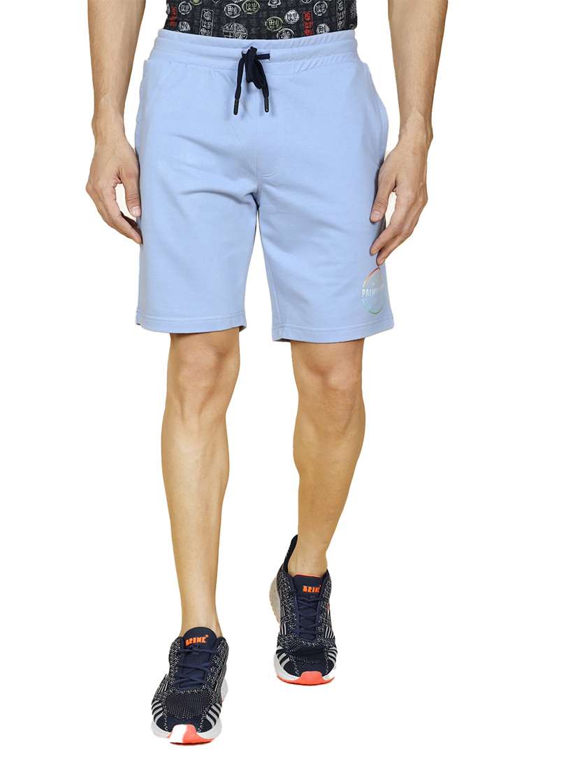 men light blue typography print cotton short