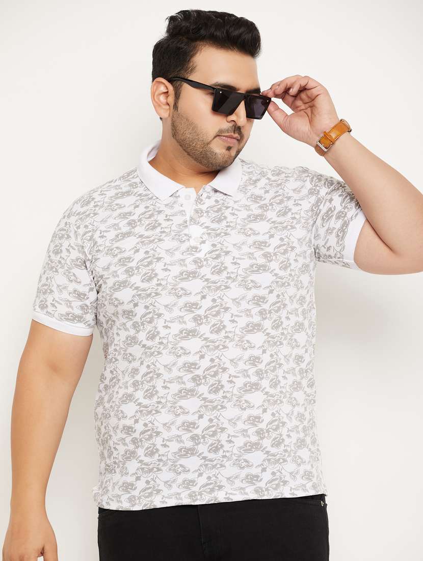 optic white polyester all over print polo tshirt