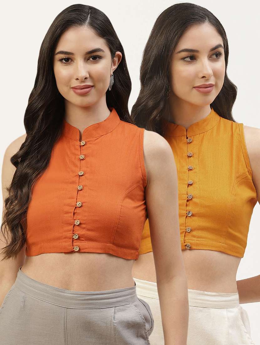 pack of 2 solid stitched blouse