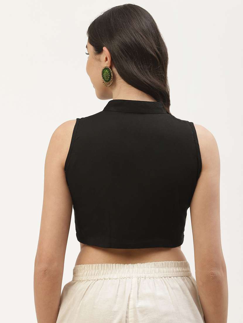 black solid stitched blouse - 20259253 - Standard Image - 7