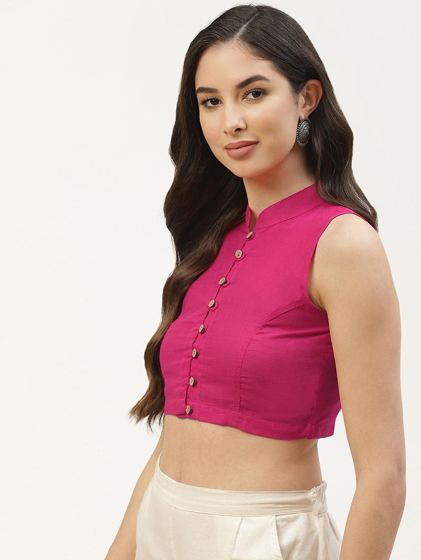 pink solid stitched blouse - 20259271 - Standard Image - 2