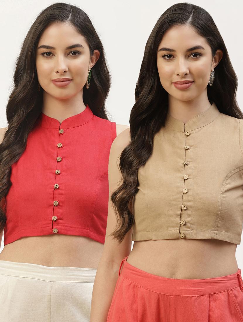 pack of 2 solid front open sleeveless blouse - 20259281 -  Zoom Image - 0