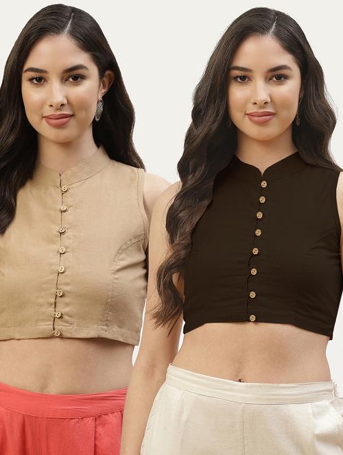beige solid stitched blouse - 20259304 - Standard Image - 0
