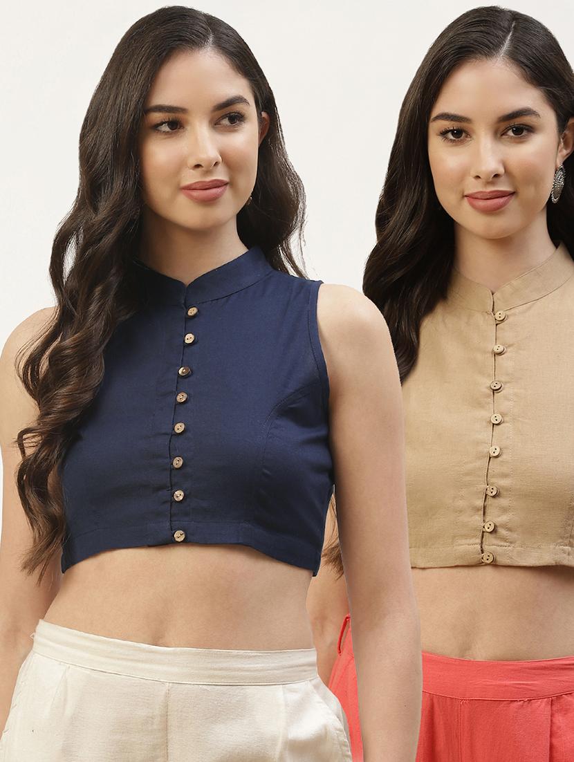 pack of 2 solid front open sleeveless blouse - 20259307 - Zoom Image - 0