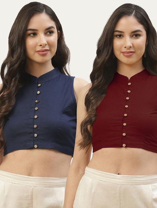 blue solid stitched blouse - 20259309 - Standard Image - 0