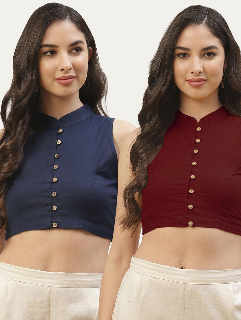 blue solid stitched blouse - 20259309 - Zoom Image - 0