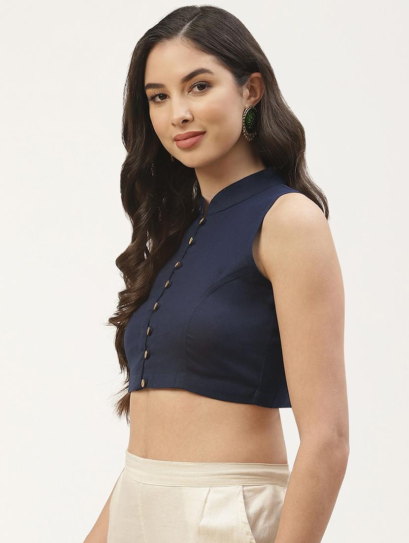 blue solid stitched blouse - 20259309 - Standard Image - 2