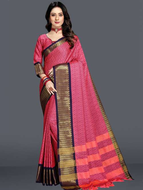 women's geometric pink colored saree with blouse - 20260622 - Standard Image - 0