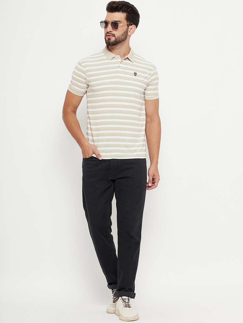 men beige stripes polyester regular polo t-shirt - 20261364 - Standard Image - 2
