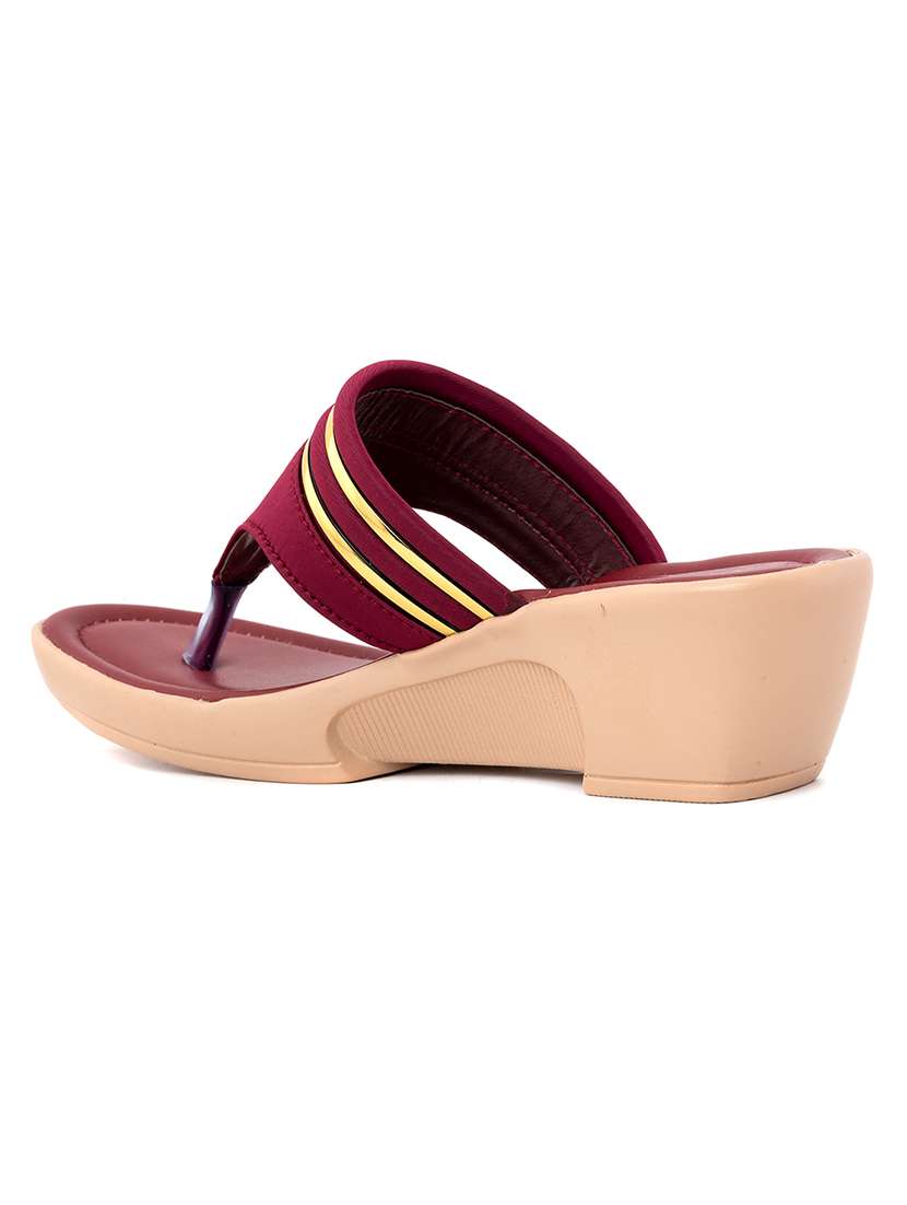 women solid maroon t-strap sandal - 20261726 -  Standard Image - 2