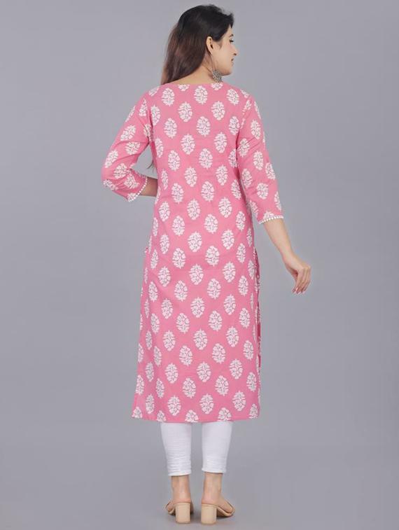 women pink round neck straight kurta - 20263787 - Standard Image - 2