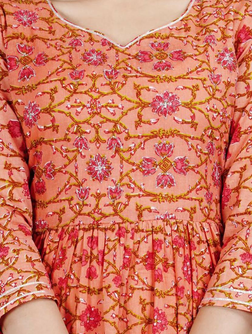 women orange florals printed flared dress - 20263804 - Standard Image - 2