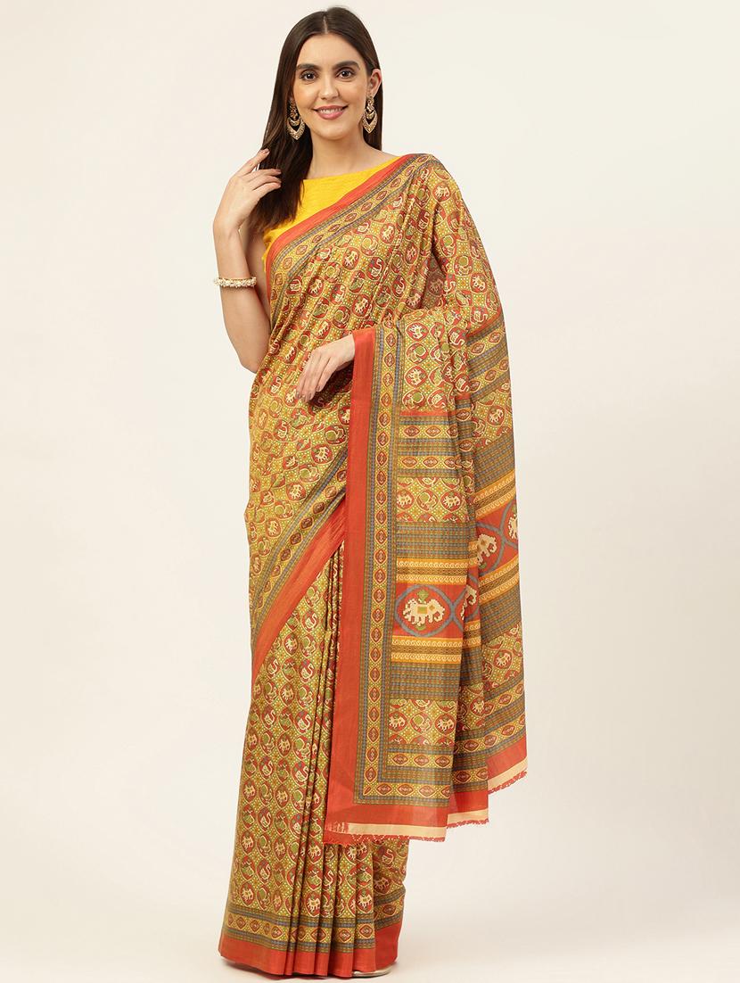 women's printed mehandi colored saree with blouse - 20264655 -  Zoom Image - 0