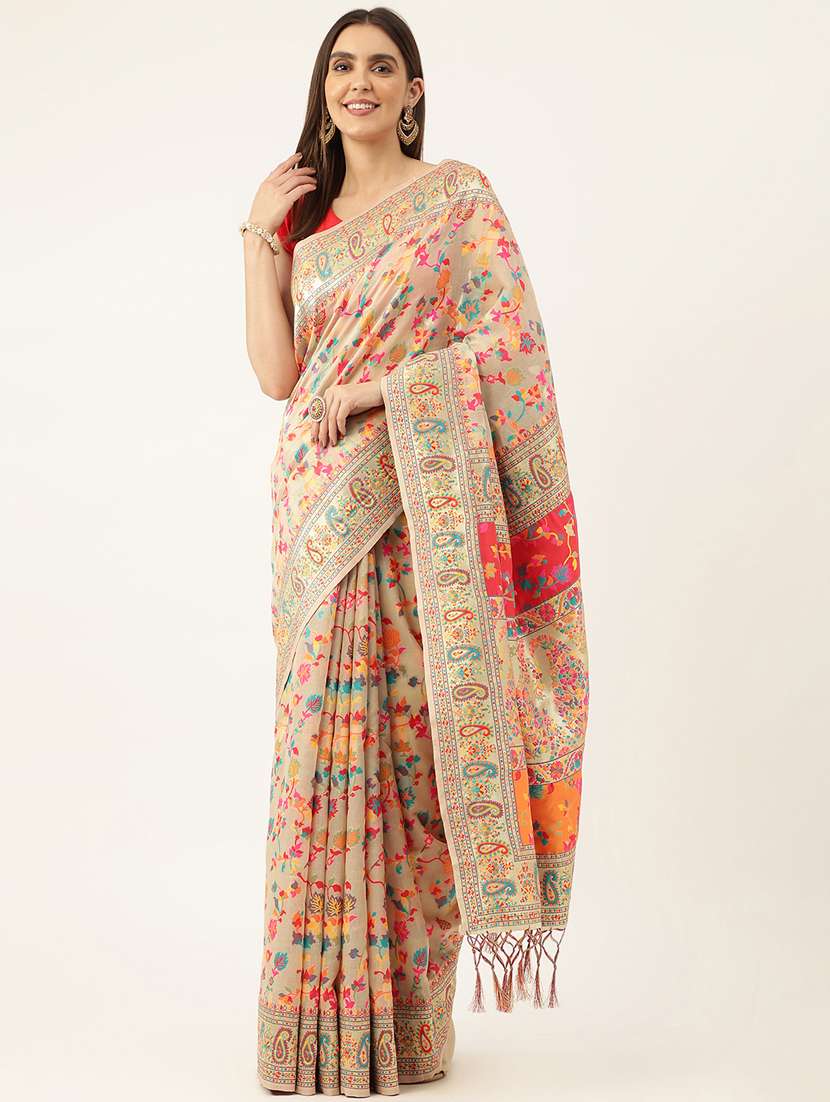 women's floral cream colored saree with blouse - 20264735 -  Zoom Image - 0