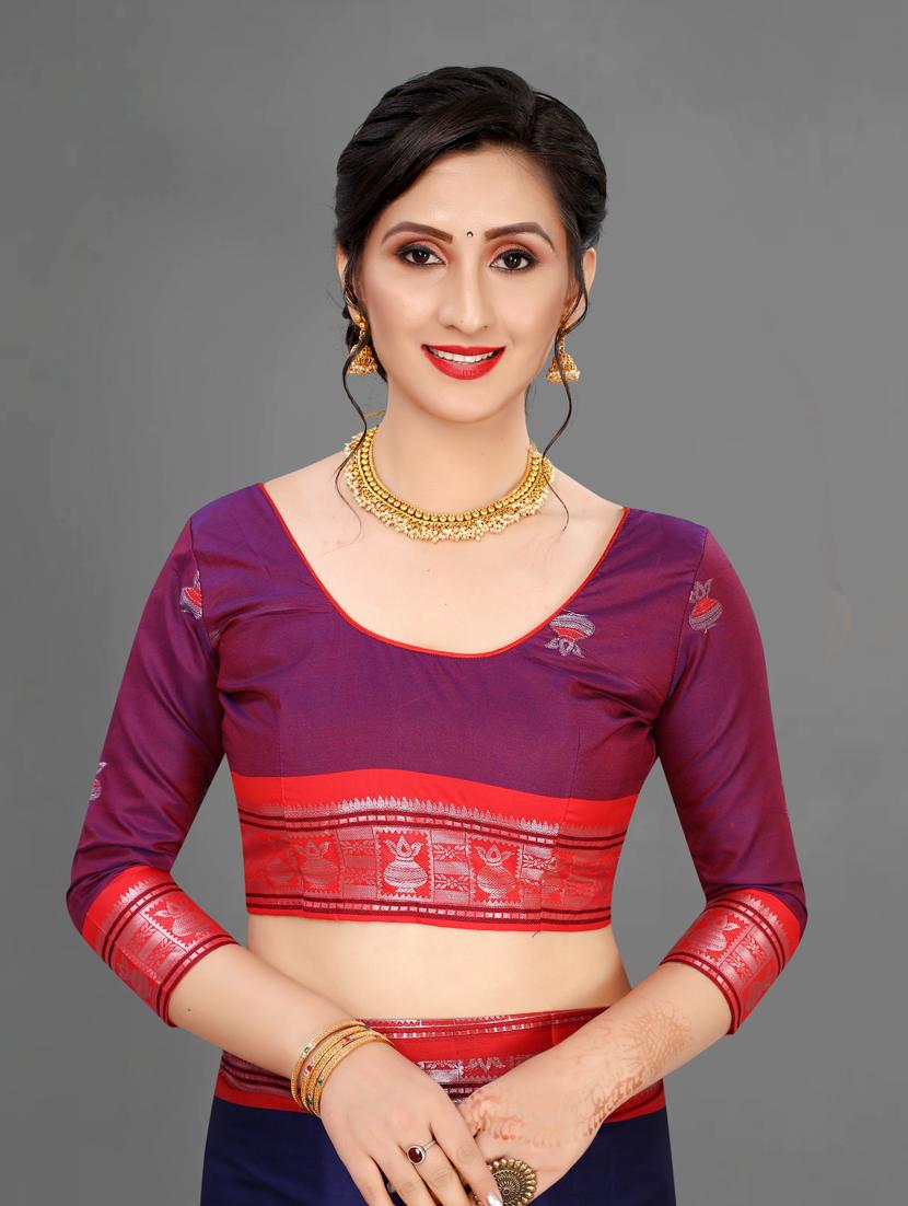 women's self design navy blue colored saree with blouse - 20264752 - Standard Image - 2