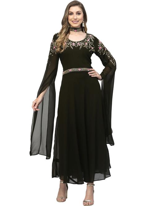 women black round neck fit & flare gown - 20265784 - Standard Image - 0