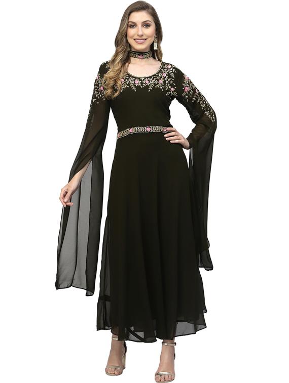 women black round neck fit & flare gown - 20265784 - Zoom Image - 0