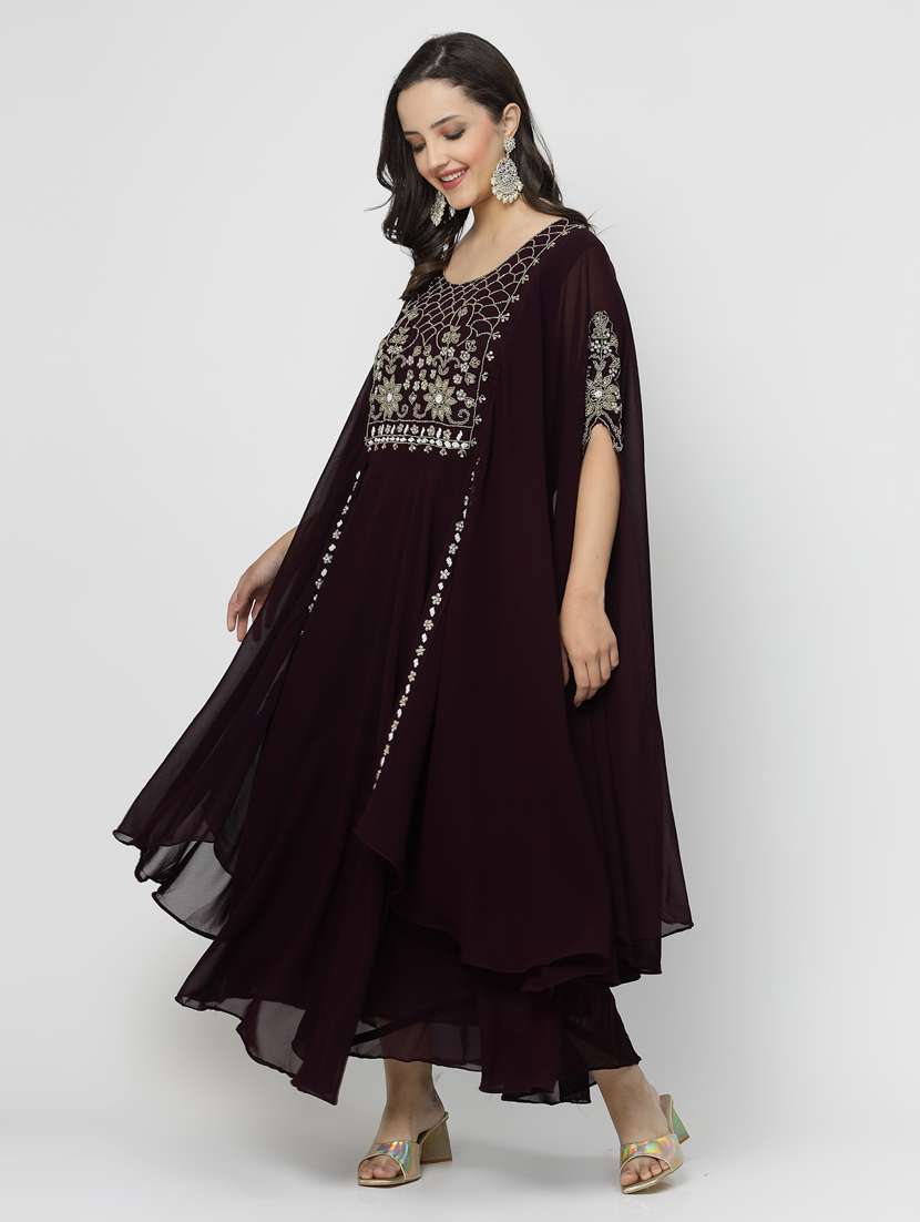 women brown round neck ethnic dress - 20265788 -  Standard Image - 2