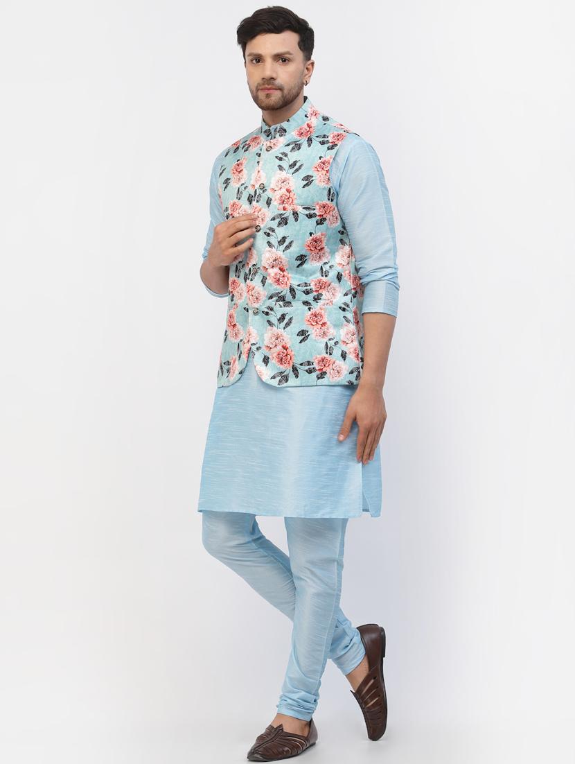 men floral kurta pyjama ethnic jacket set - 20265836 - Standard Image - 2