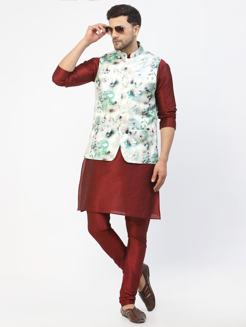 men floral kurta pyjama ethnic jacket set - 20265878 - Standard Image - 2