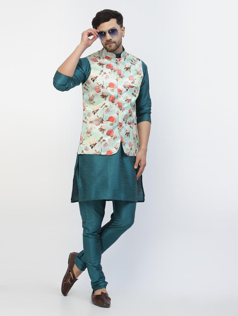 men floral kurta pyjama ethnic jacket set - 20265896 - Standard Image - 2